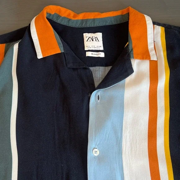 Zara Colorful Striped Flowy SS Button-Up w/ Revere Collar - Picture 7 of 7